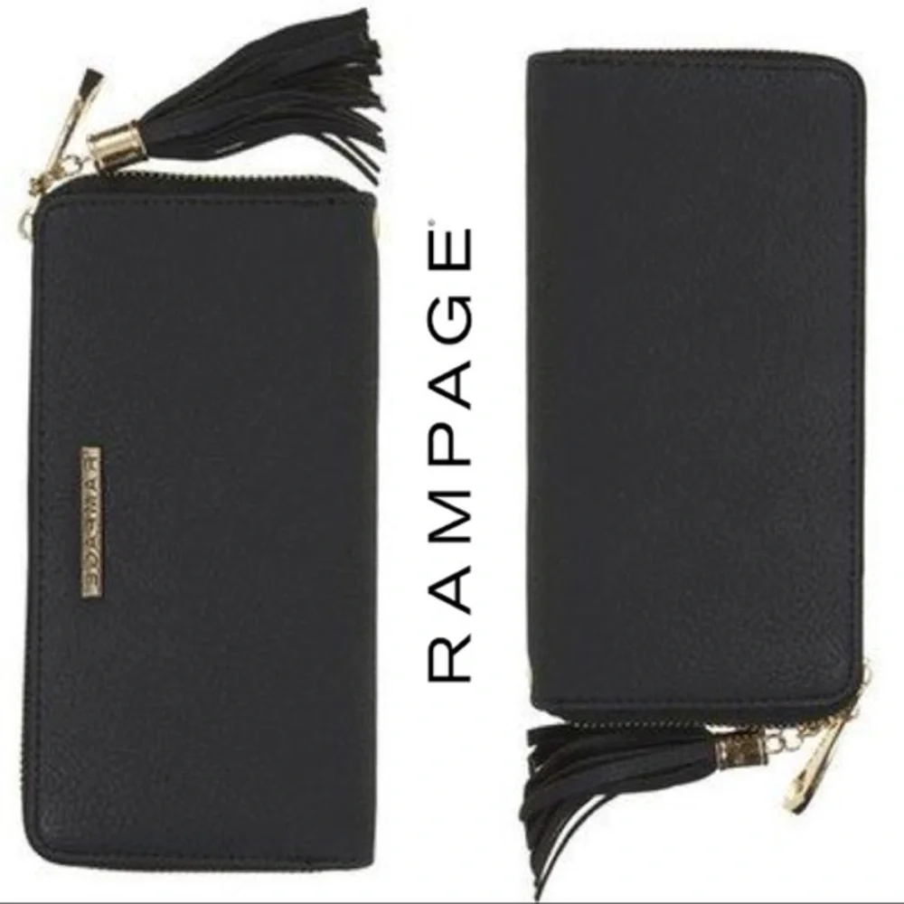 Rampage Black Zip Around Wrist Wallet Tassel Charm